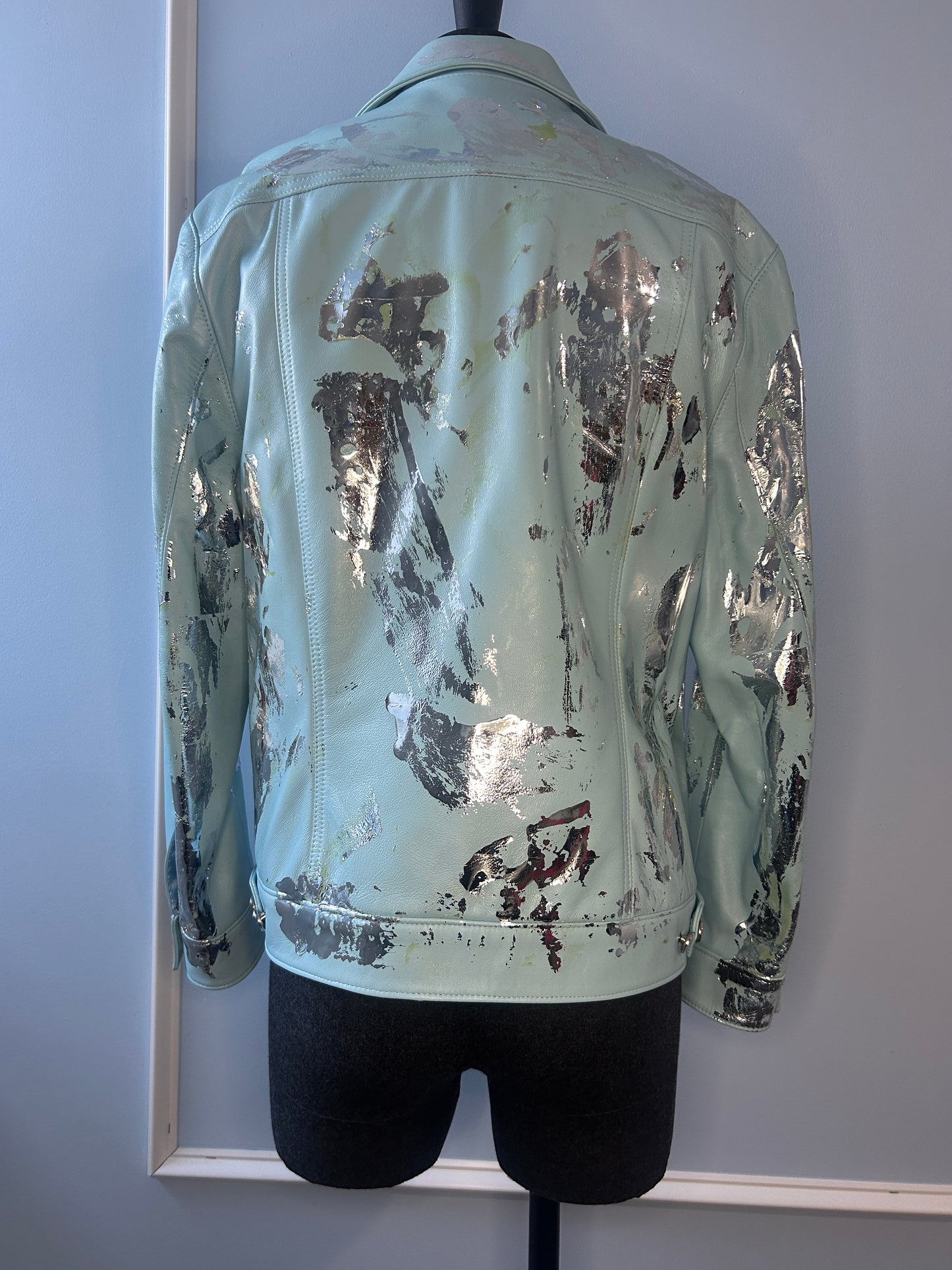 Silver Foil Light Blue Leather Jacket