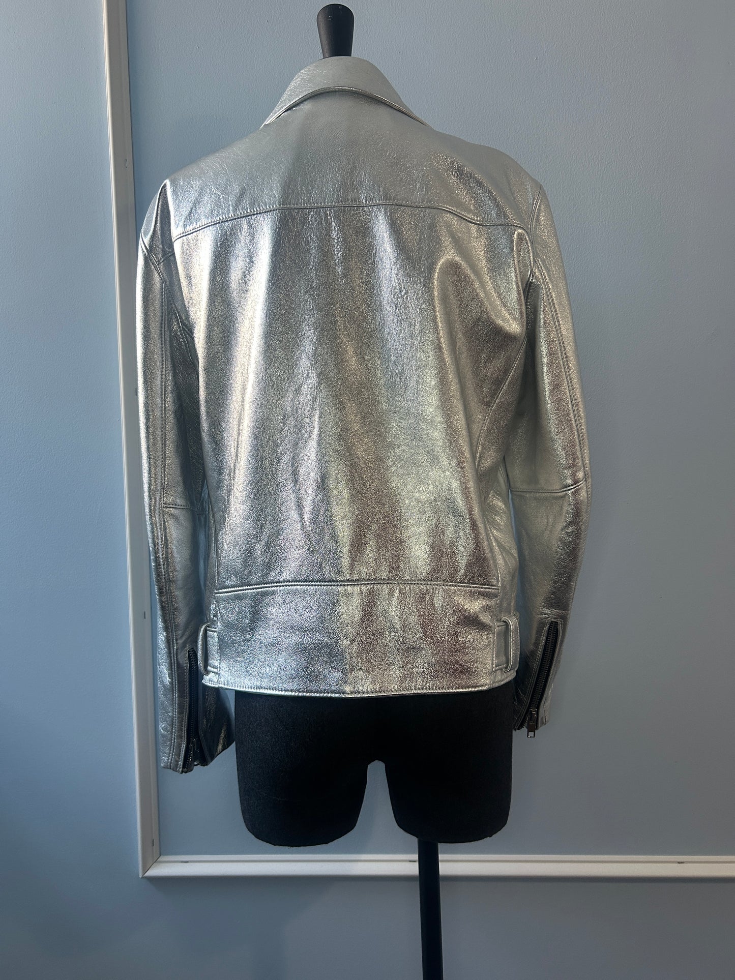 Silver Metallic Leather Motorcycle Jacket