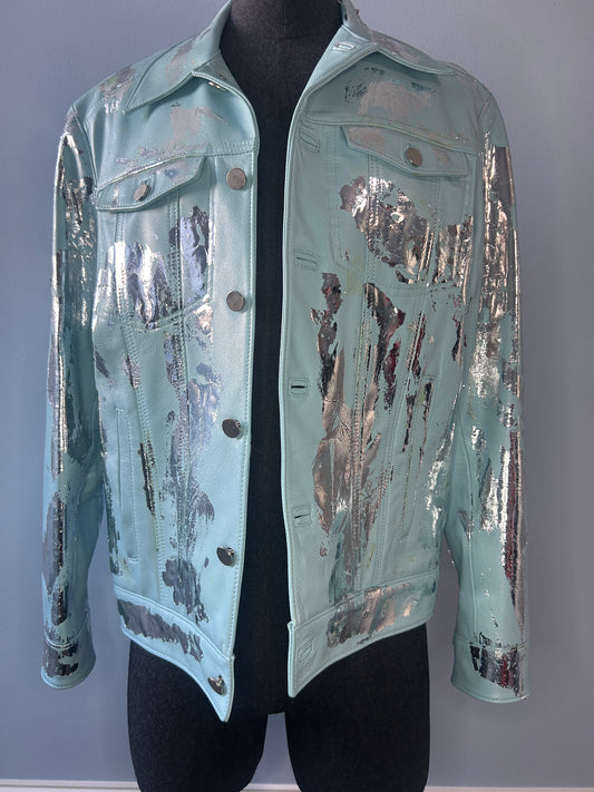 Silver Foil Light Blue Leather Jacket