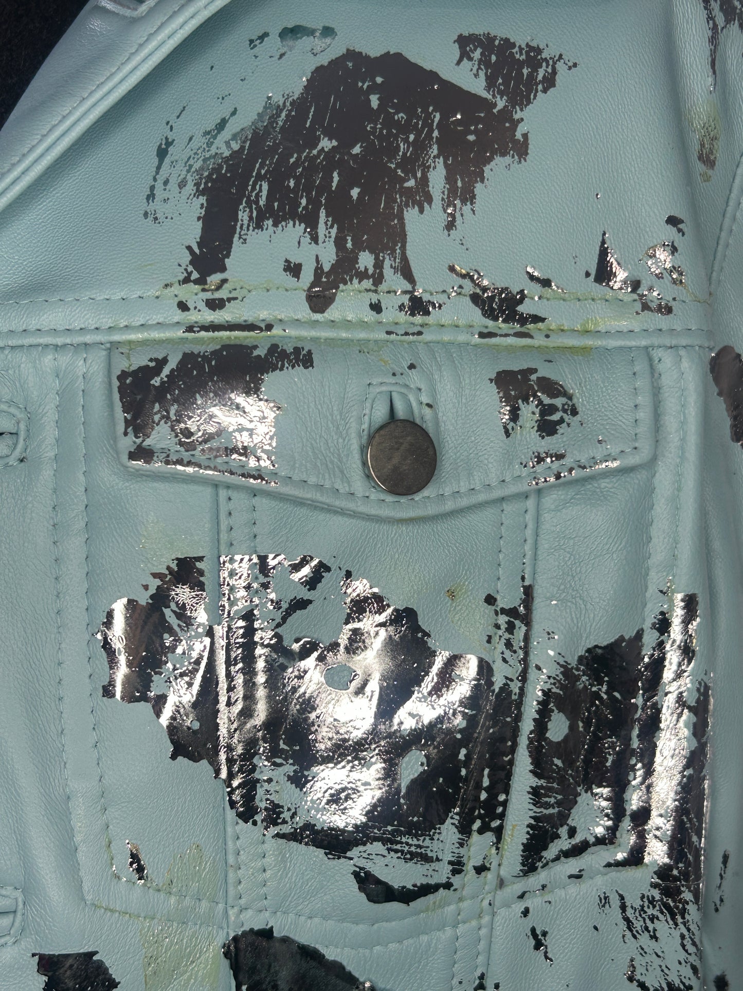 Silver Foil Light Blue Leather Jacket